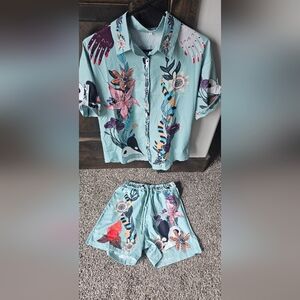 Floral Patterned Shirt and Shorts Set